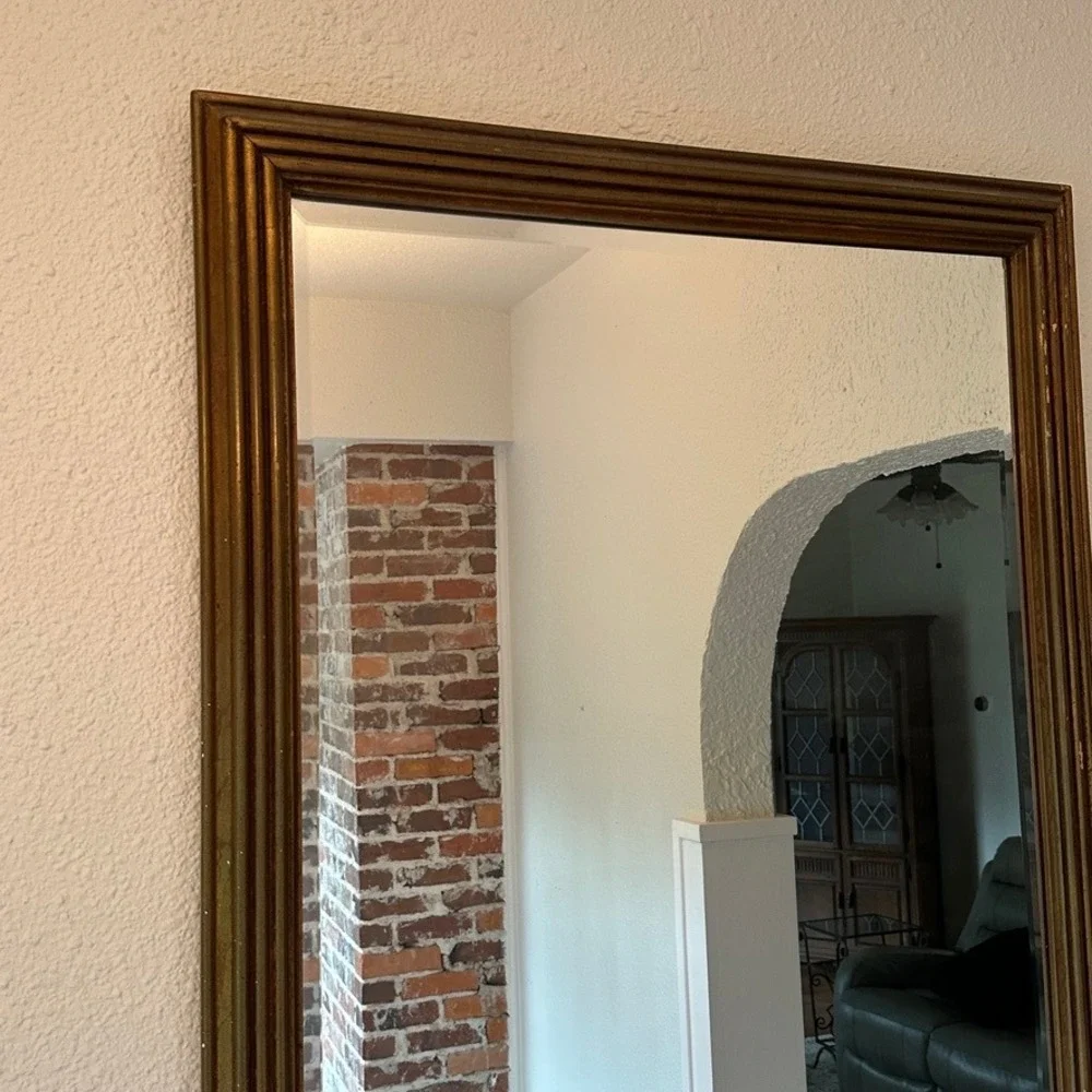 Vintage Regency Beveled Glass Gold Ribbed Wood Frame Wall Mirror Hollywood
